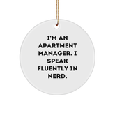 Funny Apartment Manager Gifts for Christmas - 'I'm An Apartment Manager. I Speak Fluently In genius.' Circle Ornament, Gifts from Friends and Family - Image 1