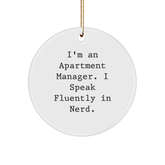 Gifts from Friends for Apartment Managers - Funny Circle Ornament 'I Speak Fluently in genius' - Unique Christmas Unique Gifts for Apartment Management Team - Image 1