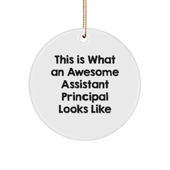 Funny Assistant Principal Gifts for Christmas - 'This Is What An Awesome Assistant Principal Looks Like' Circle Ornament from Friends, Coworkers, or Family - Image 1