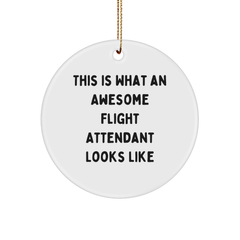 Flight Attendant Gifts, Awesome Flight Attendant Circle Ornament, Funny Quote Gifts from Men to Flight Attendants for Christmas - Image 1