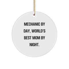 Mechanic Gifts from Mechanic By Day, World's Best Mom By Night for Mechanic Circle Ornament, Funny Mechanic Christmas Ornament, Mechanic Gifts, Mechanic By Day, Mechanic Circle Ornament - Image 1