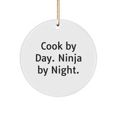 Cook Gifts by Day, Ninja Gifts by Night - White Circle Ornament for Christmas - Image 1