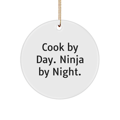 Cook Gifts by Day, Ninja Gifts by Night - White Circle Ornament for Christmas - Image 1