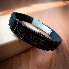 Funny Nuclear Technologist Gifts - Sorry This Guy Is Already Taken By A Smokin' Hot Nuclear Technologist Glide lock Clasp Bracelet for Men, Unique Father's Day Unique Gifts from Friends - Image 2