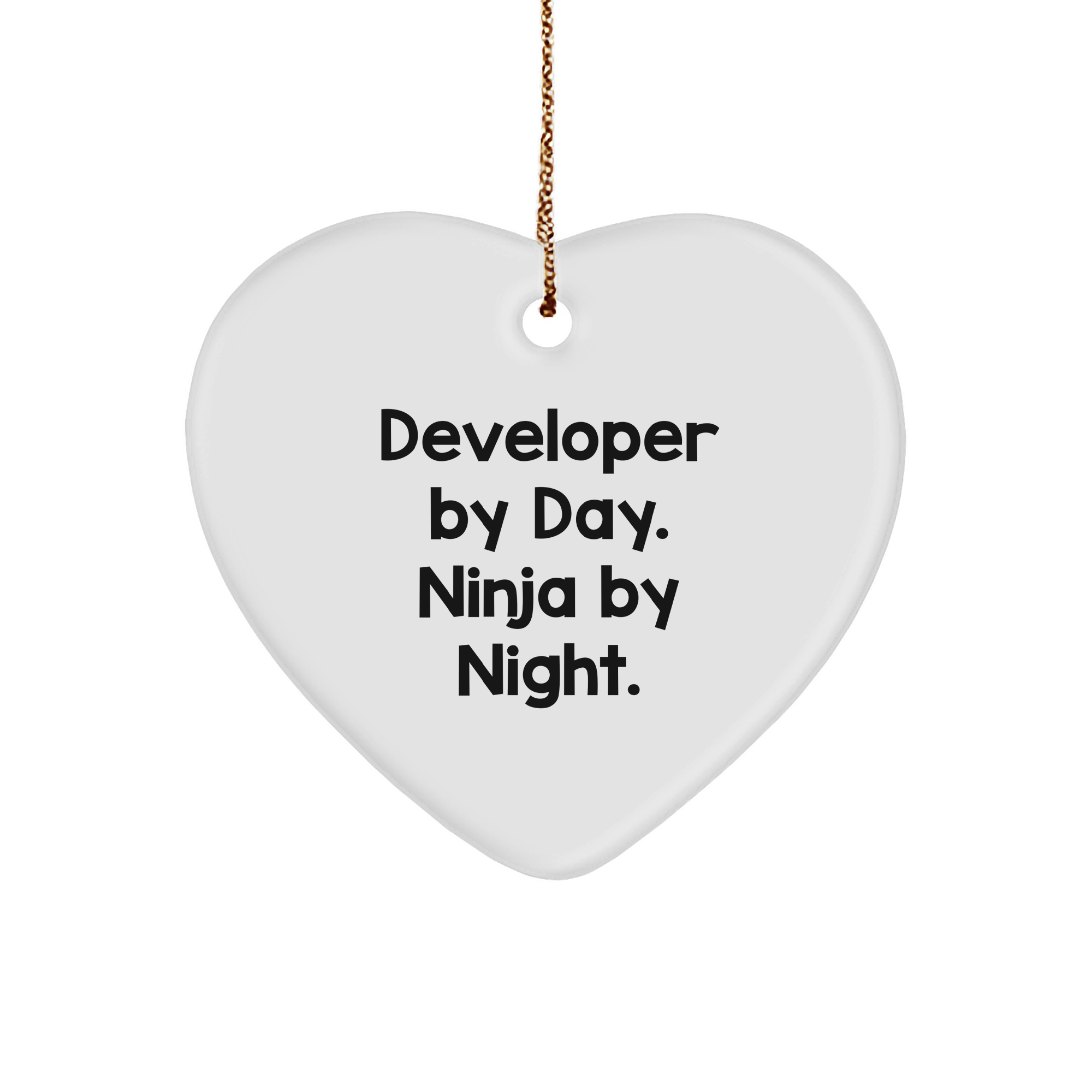 Developer Gifts from Friends - 'Developer By Day. Ninja By Night.' Christmas Heart Ornament, Perfect for Men or Women - Image 1