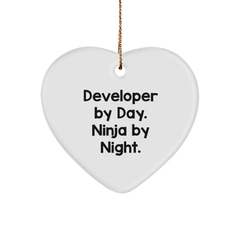 Developer Gifts from Friends - 'Developer By Day. Ninja By Night.' Christmas Heart Ornament, Perfect for Men or Women - Image 1