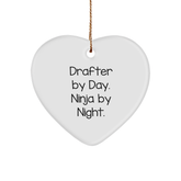 Drafter Gifts for Men, Funny Heart Ornament 'Drafter By Day. Ninja By Night.' for Christmas, Gifts from Men to Friends, Family, or Coworkers - Image 1
