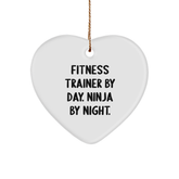 Fitness Trainer Gifts from Friends - Funny Heart Ornament for Christmas - By Day. Ninja By Night. - Image 1