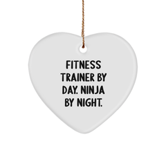 Fitness Trainer Gifts from Friends - Funny Heart Ornament for Christmas - By Day. Ninja By Night. - Image 1