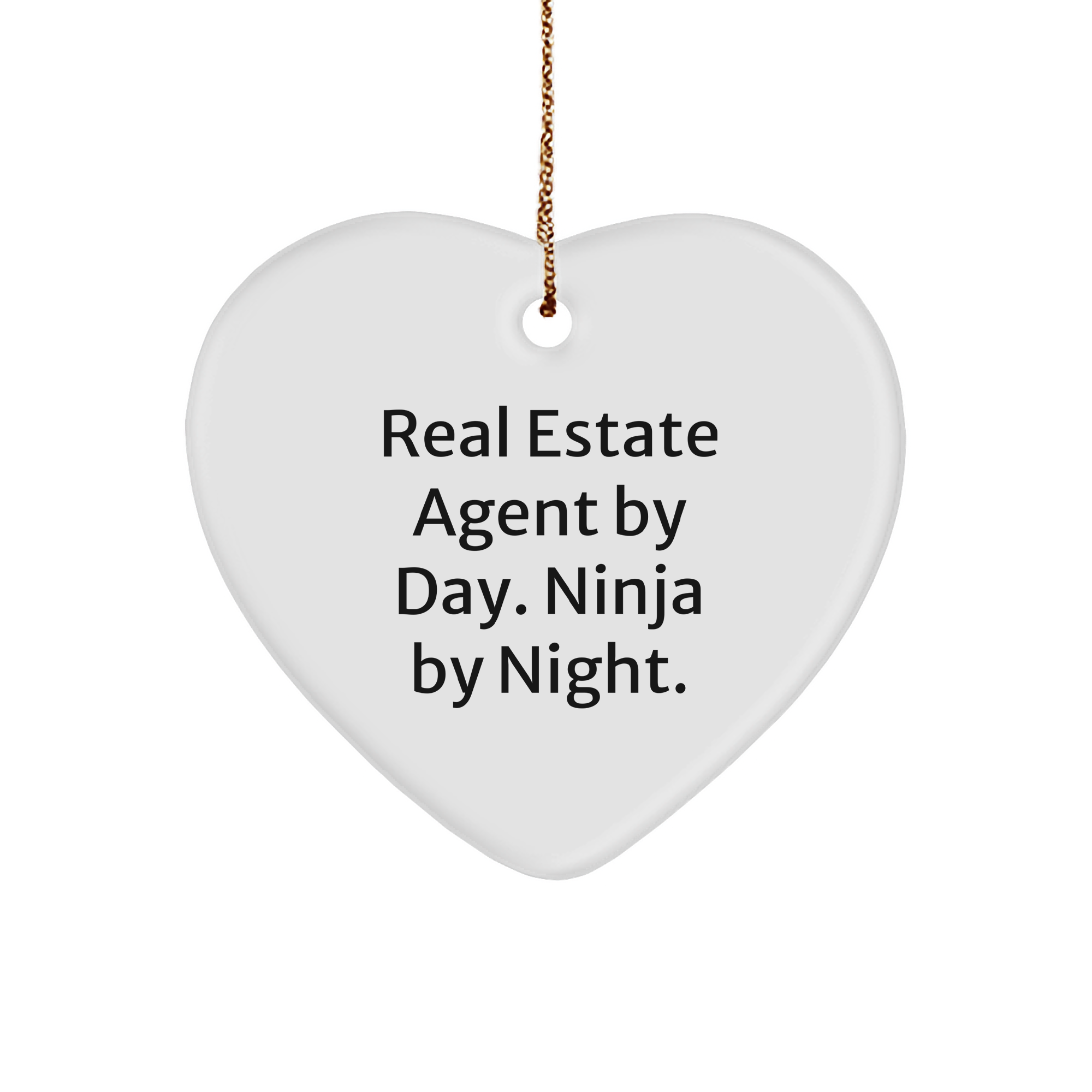 Real Estate Agent Gifts from Men, Heart Ornament for Christmas - 'Real Estate Agent By Day. Ninja By Night.' - Image 1