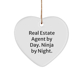 Real Estate Agent Gifts from Men, Heart Ornament for Christmas - 'Real Estate Agent By Day. Ninja By Night.' - Image 1