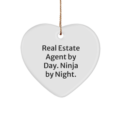 Real Estate Agent Gifts from Men, Heart Ornament for Christmas - 'Real Estate Agent By Day. Ninja By Night.' - Image 1