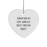 Funny Surveyor Gift, Surveyor Heart Ornament, 'Surveyor By Day, World's Best Mom By Night.' Quote, Gifts from Mom to Surveyor for Christmas - Image 1