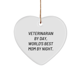 Veterinarian Gifts from Family, Funny Heart Ornament for Christmas, 'Veterinarian By Day, World's Best Mom By Night.' Quote, Heart-Shaped Decor for Home or Office - Image 1