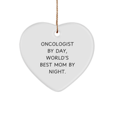 Oncologist Gifts, Heart Ornament for Christmas, 'Oncologist By Day, World's Best Mom By Night.' - Gifts from Mom, Gifts for Oncologist, Funny Inspirational Quote - Image 1