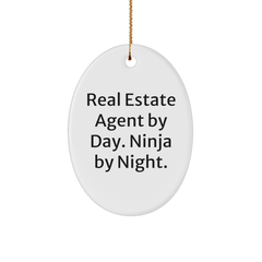 Real Estate Agent Gifts, Funny Quote Oval Ornament, 'Real Estate Agent By Day. Ninja By Night.' - Gifts from Men to Real Estate Agent, Unique Christmas Unique Gifts for Friends, Family, Coworkers - Image 1
