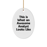 Gifts from Friends for Awesome Analysts - 'This Is What An Awesome Analyst Looks Like' Oval Ornament, White, Oval Shaped, Handcrafted, Christmas Unique Gifts - Image 1