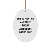 Flight Attendant Gifts, This Is What An Awesome Flight Attendant Looks Like, Oval Ornament, Christmas Unique Gifts from Friends for Flight Attendants - Image 1