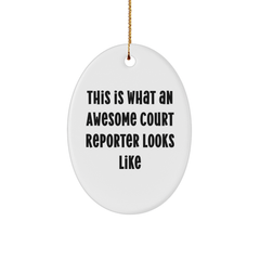 Funny Court Reporter Gifts from Friends, Court Reporter Oval Ornament with Quote This Is What An Awesome Court Reporter Looks Like, Christmas Unique Gifts for Court Reporters - Image 1