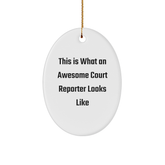 Funny Court Reporter Gifts from Friends for Christmas - 'This Is What An Awesome Court Reporter Looks Like' Oval Ornament - Image 1