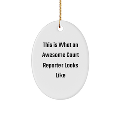 Funny Court Reporter Gifts from Friends for Christmas - 'This Is What An Awesome Court Reporter Looks Like' Oval Ornament - Image 1