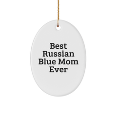 Funny Russian Blue Cat Mom Gifts from Friends for Christmas Unique Oval Ornaments - Image 1