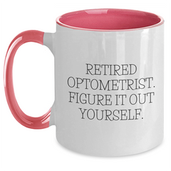 Optometrist Gifts for Him - Funny 'Retired Optometrist. Figure It Out Yourself.' Two Tone Coffee Mug for Father's Day from Family, Friends, or Coworkers - Main