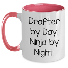 Drafter Gifts from Friends for Men - Two Tone Coffee Mug, Funny Quote 'Drafter By Day Ninja By Night' for Graduation - Main