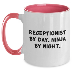 Receptionist Gifts from Friends - Two Tone Coffee Mug for Dad - 'Receptionist By Day. Ninja By Night.' Funny Quote for Father's Day - Main