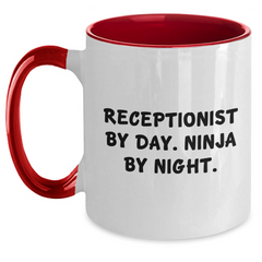Receptionist Gifts from Friends - Two Tone Coffee Mug for Dad - 'Receptionist By Day. Ninja By Night.' Funny Quote for Father's Day - Main