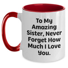 Gifts from Sisters, Funny Inspirational Two Tone Coffee Mugs, To My Amazing Sister, Never Forget How Much I Love You, Graduation Unique Gifts for Sisters - Main
