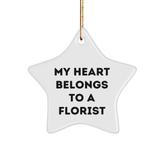 Florist Gifts from Men - 'My Heart Belongs To A Florist' Star Ornament, White, 3.25' Tall, Perfect for Women, Friends, and Family, Christmas Unique Gifts - Image 1