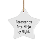 Forester Gifts from Friends - Forester Star Ornament, 'Forester By Day. Ninja By Night.' Quote, Christmas Unique Gifts - Image 1