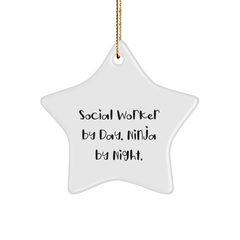 Social Worker Star Ornament, 'Social Worker By Day. Ninja By Night.' Funny Gift from Friends or Family for Christmas - Image 1