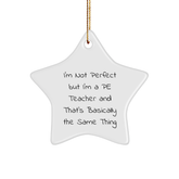 Funny PE Teacher Gifts: 'I'm Not Perfect But I'm A PE Teacher And That's Basically The Same Thing' Christmas Star Ornament for PE Teacher Friends and Family - Image 1