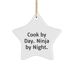 Cook By Day. Ninja By Night. White Star Ornament Gifts from Family for Cook Christmas Unique Gifts - Image 1