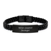 Christmas Unique Gifts for Oncologist - 'World's Greatest Oncologist' Interlaced Leather Bracelet, Stainless Steel and PU Leather Combination, Gifts from Men to Oncologist Friends - Image 1