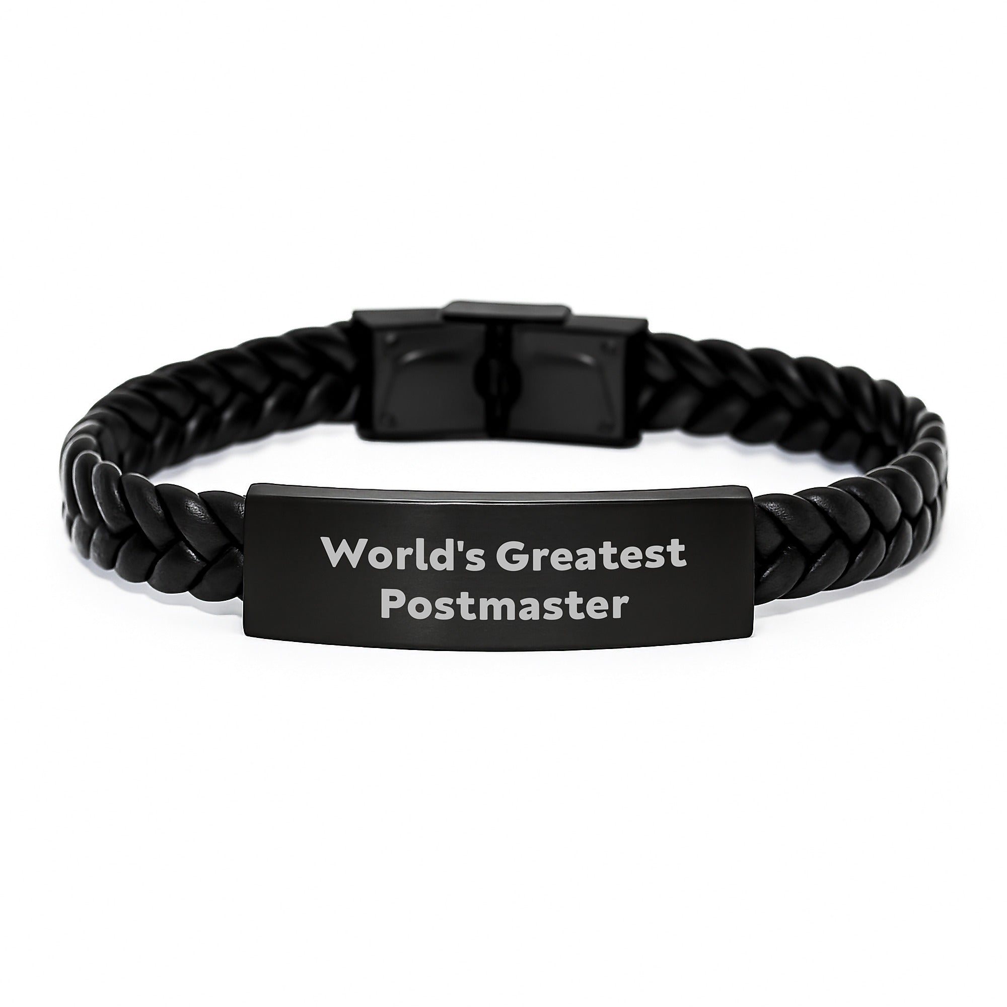 Funny Postmaster Gifts, World's Greatest Postmaster Interlaced Leather Bracelet, Christmas Unique Gifts for Postmaster Men - Image 1