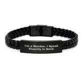 Warden Gifts for Men - Funny Interlaced Leather Bracelet, Gifts from Friends to Warden, Inspirational Quote - 7.87 inches Long - Image 1