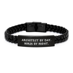 Architect Gifts from Men, Funny Quote Interlaced Leather Bracelet for Graduation, 'Architect By Day. Ninja By Night.' - Image 1