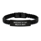 Oncologist By Day Ninja By Night Interlaced Leather Bracelet for Men, Funny Christmas Unique Gifts for Him from Friends, Coworkers - Image 1