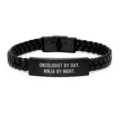 Oncologist By Day Ninja By Night Interlaced Leather Bracelet for Men, Funny Christmas Unique Gifts for Him from Friends, Coworkers - Image 1