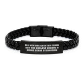 Funny Crime Scene Technician Gifts for Men - 'All Men Are Created Equal But The Coolest Become A Crime Scene Technician' Interlaced Leather Bracelet, Christmas Unique Presents - Image 1