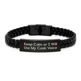 Funny Cook Gifts for Women Interlaced Leather Bracelet from Friends - Birthday Unique Gifts with Keep Calm Or I Will Use My Cook Voice Sarcasm - Image 1