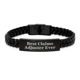 Funny Claims Adjuster Gifts from Friends, Best Interlaced Leather Bracelet for Claims Adjuster on Birthday, Unique Claims Adjuster Ever - Image 1