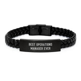 Funny Operations Manager Gifts for Men - Best Ever Interlaced Leather Bracelet, Stainless Steel and PU Leather, Christmas Unique Gifts from Friends, Coworkers, Family - Image 1