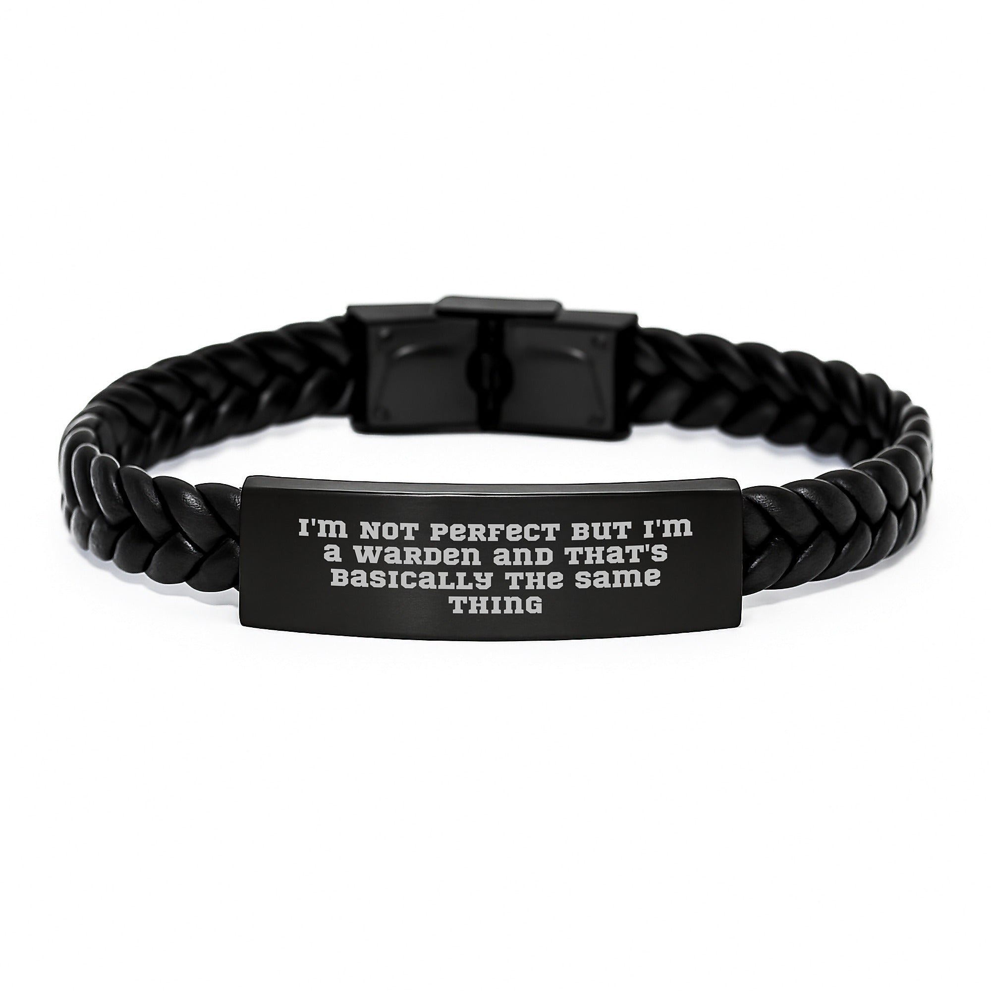 Warden Humor Interlaced Leather Bracelt - Inspirational Quote Gifts for Warden Friends from Family - Image 1