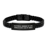 Funny Engraved Electrical Engineer Gifts for Men, World's Best Dad Leather Bracelet, Christmas Unique Presents for Him - Image 1
