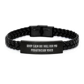 Funny Pediatrician Gifts from Family, Interlaced Leather Bracelet for Women, Christmas Unique Inspirational Quote 'Keep Calm Or I Will Use My Pediatrician Voice' - Image 1