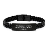 Mixologist Gifts, Interlaced Leather Wristband, 'Mixologist By Day, World's Best Mom By Night.' - Unique Graduation Accessories - Image 1